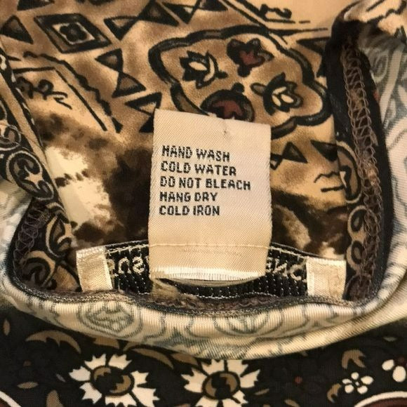 SUSAN LAWRENCE Brown Black Printed V-Neck Shirt Size M