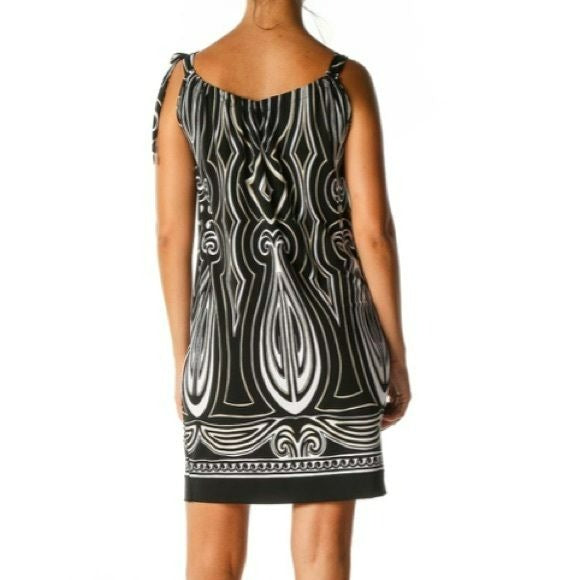 WHITE HOUSE BLACK MARKET Black Graphic Print Holiday Shift Dress