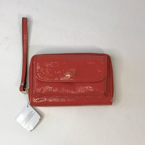 COACH Orange Zip Around Patent Leather Wristlet Wallet