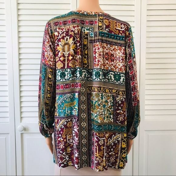 J. JILL Multicolor V-Neck Button Long Sleeve Blouse