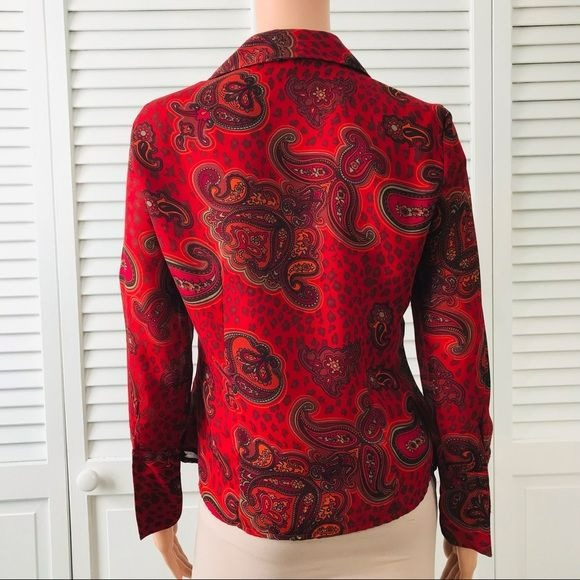JENNIFER LLOYD Red Paisley Collared Button Down Shirt Size S