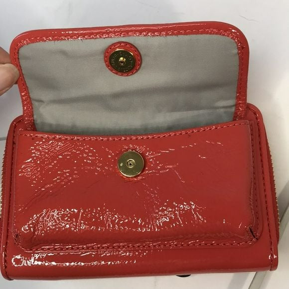 COACH Orange Zip Around Patent Leather Wristlet Wallet