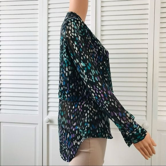 BANANA REPUBLIC Black Printed Sheer Button Down Blouse Size Petite XS