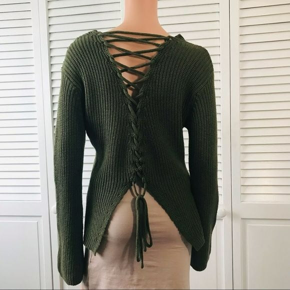 POOF New York Green Open Back Sweater Size M