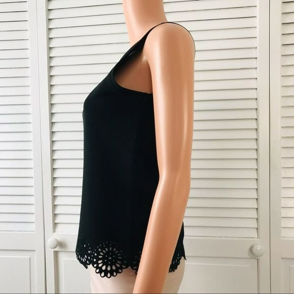 LOFT Black Sleeveless Shirt With Scallop Trim Size Petite XS