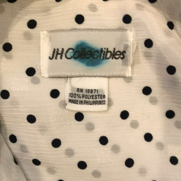 JH COLLECTIBLES White Black Sheer Polka Dot Button Down Blouse Size 8