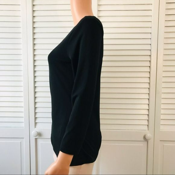 INC INTERNATIONAL CONCEPTS Black O-Ring V-Neck Top Size S