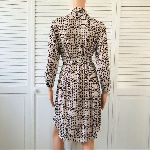 CABI Pink Black Button Down Belted Shirt Dress Size M