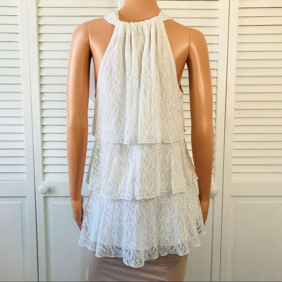 JENNIE & MARLIS White Ruffle Lace Halter Top Shirt Size M (new with tags)