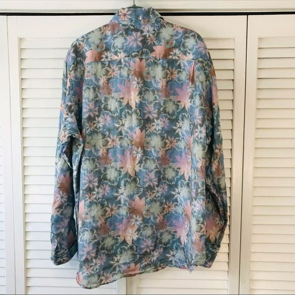 MICHAEL’S Floral Linen Button Down Shirt Size M
