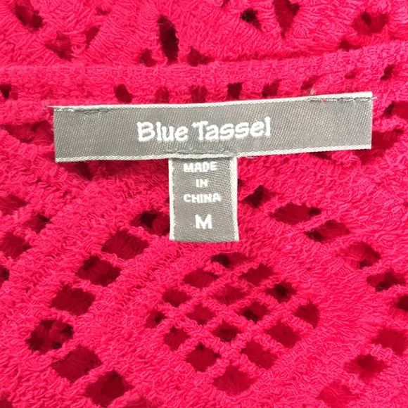 BLUE TASSEL By Anthropologie Bright Pink Boho Crochet Shavonne Top Size M