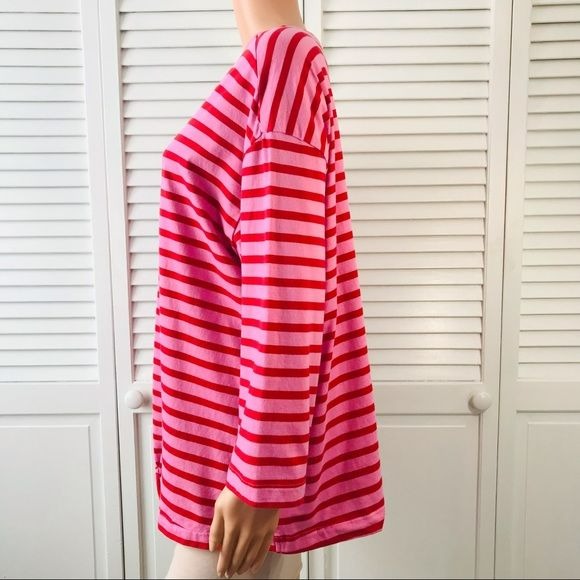 ELLOS Pink Red Striped Cotton Shirt