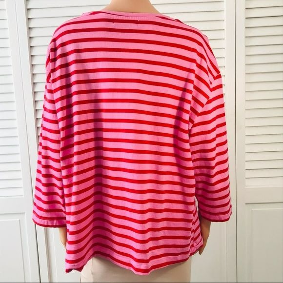 ELLOS Pink Red Striped Cotton Shirt
