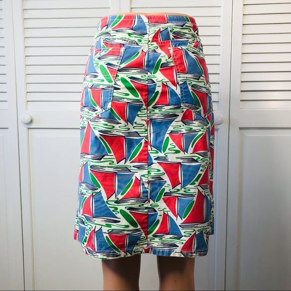 TOMMY HILFIGER White Multi Sailboat Print Cotton Skirt