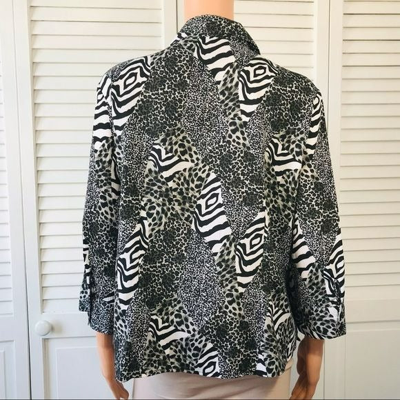 NOTATIONS Animal Print Button Down Shirt Size L