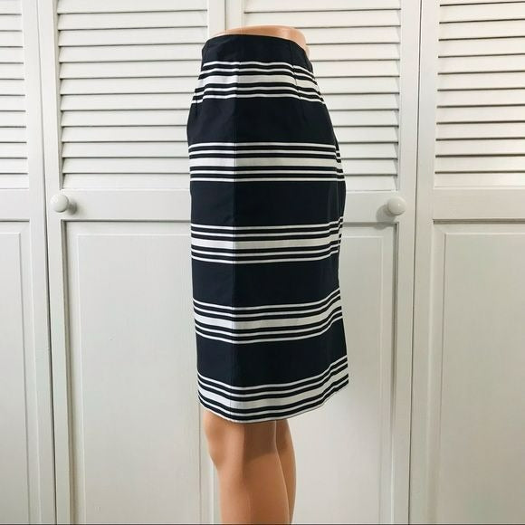 TALBOTS Black White Striped Cotton Pencil Skirt Size 6