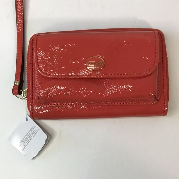 COACH Orange Zip Around Patent Leather Wristlet Wallet