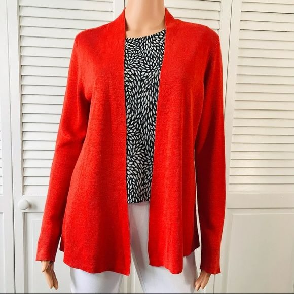 EILEEN FISHER Linen Open Front Cardigan Sweater Size M