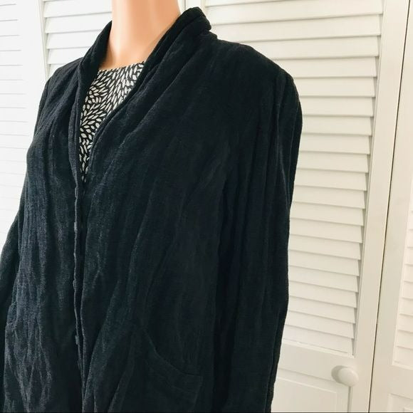 EILEEN FISHER Black V-Neck Crinkle Design Sparkle Jacket