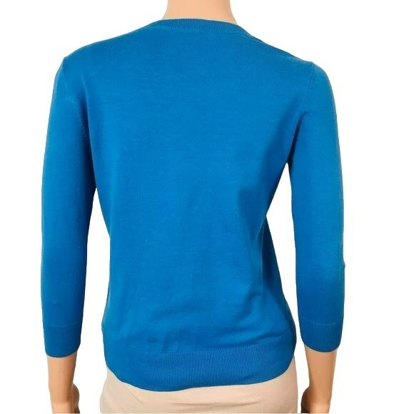 TALBOTS Petites Pima Cotton Blue Cardigan Sweater Size Petite