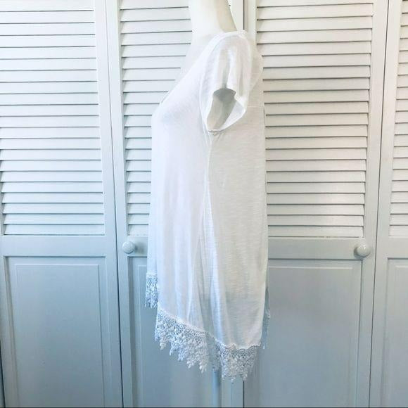 JESSICA SIMPSON White Burnout Lace Trim Sheer Top Size M