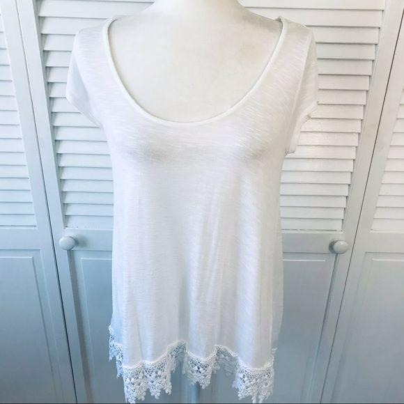 JESSICA SIMPSON White Burnout Lace Trim Sheer Top Size M