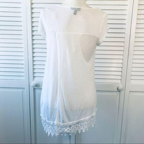 JESSICA SIMPSON White Burnout Lace Trim Sheer Top Size M