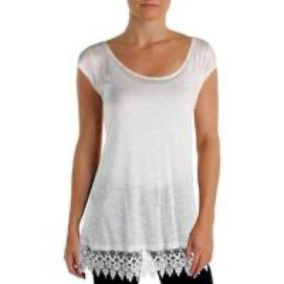 JESSICA SIMPSON White Burnout Lace Trim Sheer Top Size M