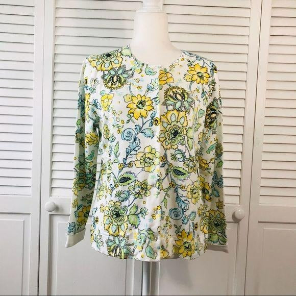 CHARTER CLUB Floral-Print Crew-Neck Cardigan Size L