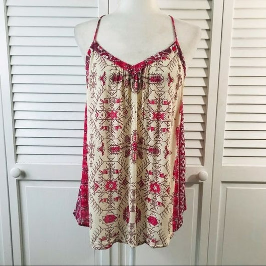 LUCKY BRAND White Aztec Print Spaghetti Strap Shirt