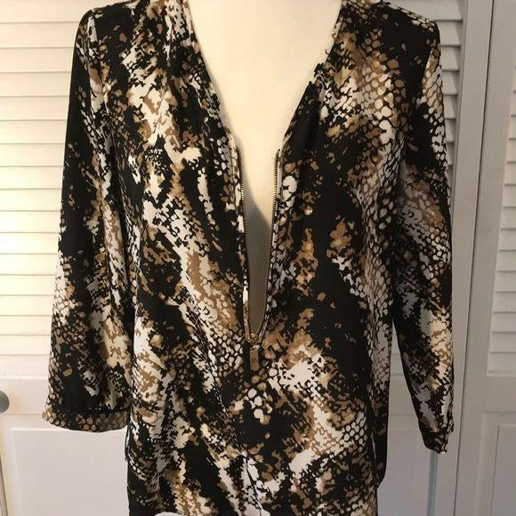 Ann Klein Snake Skin Print Blouse Size 8