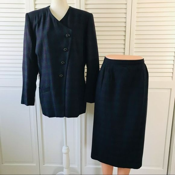 LE SUIT Plaid Fully Lined Polyester Blend 2 Piece Skirt Suit Size 14