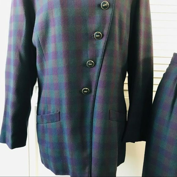 LE SUIT Plaid Fully Lined Polyester Blend 2 Piece Skirt Suit Size 14