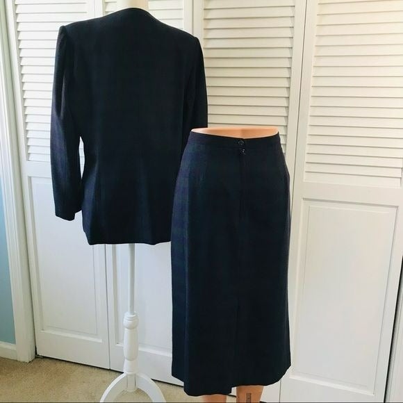 LE SUIT Plaid Fully Lined Polyester Blend 2 Piece Skirt Suit Size 14