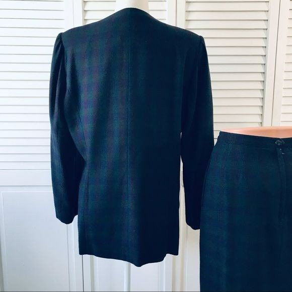 LE SUIT Plaid Fully Lined Polyester Blend 2 Piece Skirt Suit Size 14
