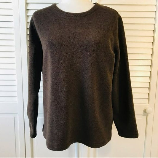 LANDS’ END Brown Scoop Neck Fleece Sweater Size L