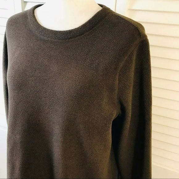 LANDS’ END Brown Scoop Neck Fleece Sweater Size L