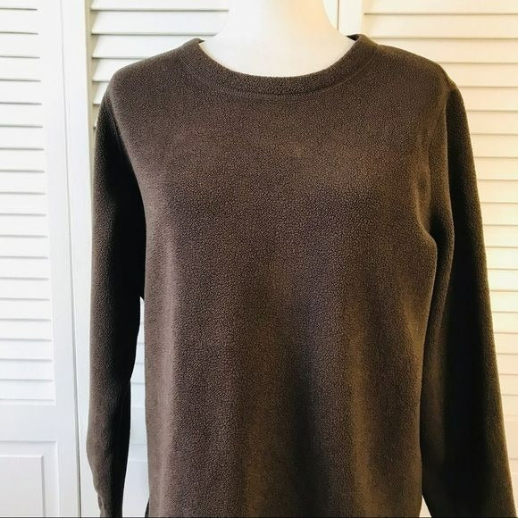 LANDS’ END Brown Scoop Neck Fleece Sweater Size L