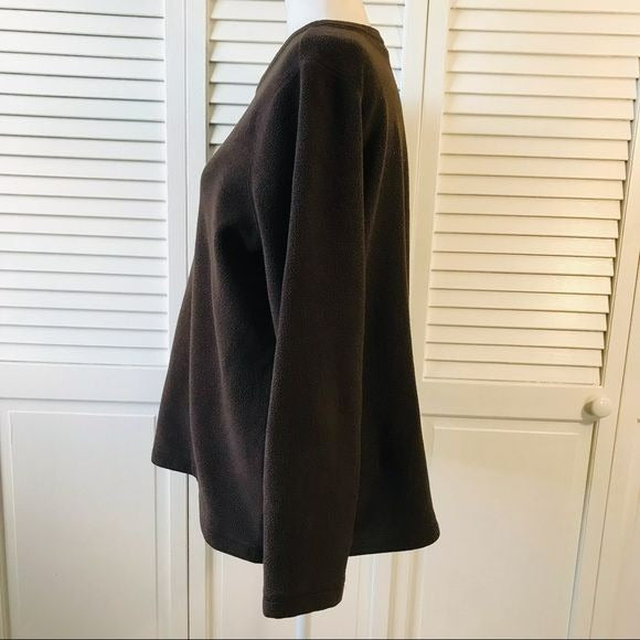 LANDS’ END Brown Scoop Neck Fleece Sweater Size L