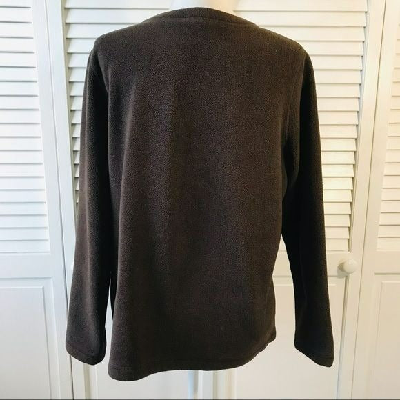 LANDS’ END Brown Scoop Neck Fleece Sweater Size L