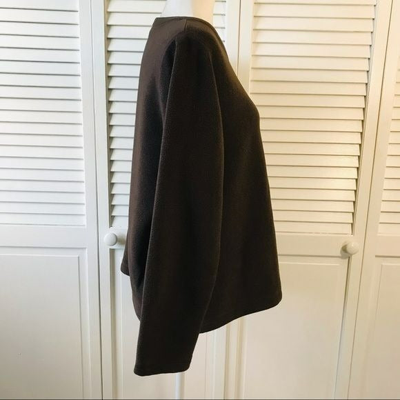 LANDS’ END Brown Scoop Neck Fleece Sweater Size L