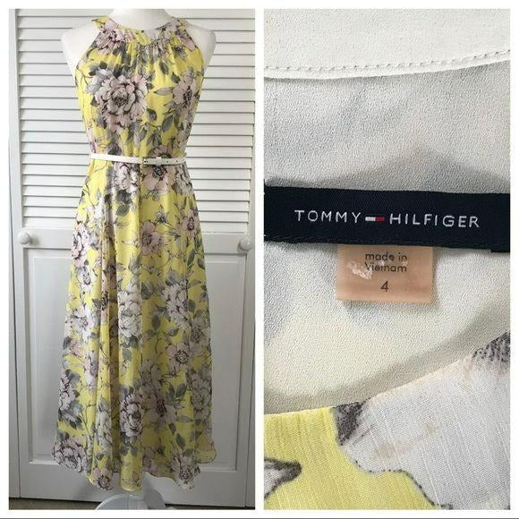 Tommy Hilfiger Floral Print Belted Midi Dress