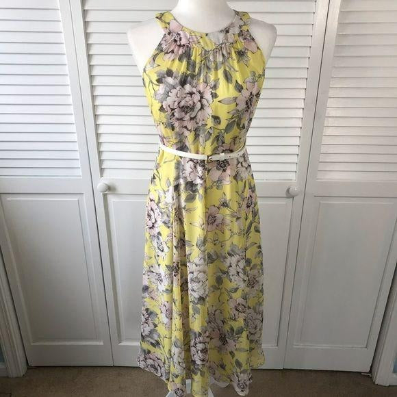 Tommy Hilfiger Floral Print Belted Midi Dress