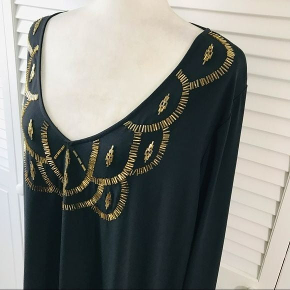 ROAMAN’S Black V-Neck Shirt With Gold Embellishments Size 18/20
