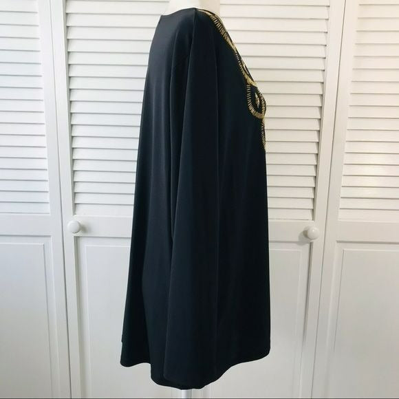 ROAMAN’S Black V-Neck Shirt With Gold Embellishments Size 18/20