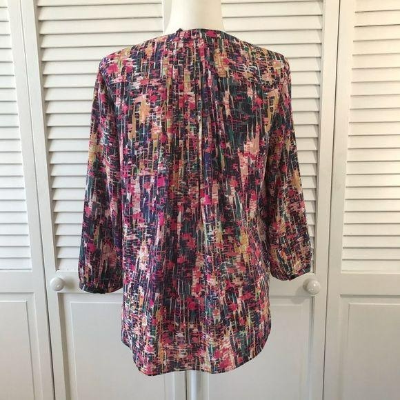 NYDJ 3/4-Sleeve Printed Pleated-Back Blouse Size S