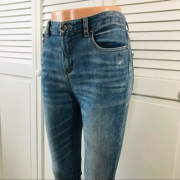 FREE PEOPLE Blue Cotton Blend Distressed Jeans Size 28