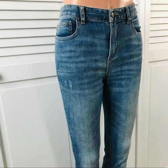 FREE PEOPLE Blue Cotton Blend Distressed Jeans Size 28