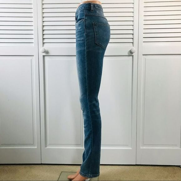 FREE PEOPLE Blue Cotton Blend Distressed Jeans Size 28