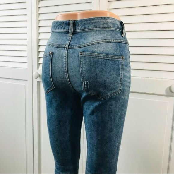 FREE PEOPLE Blue Cotton Blend Distressed Jeans Size 28